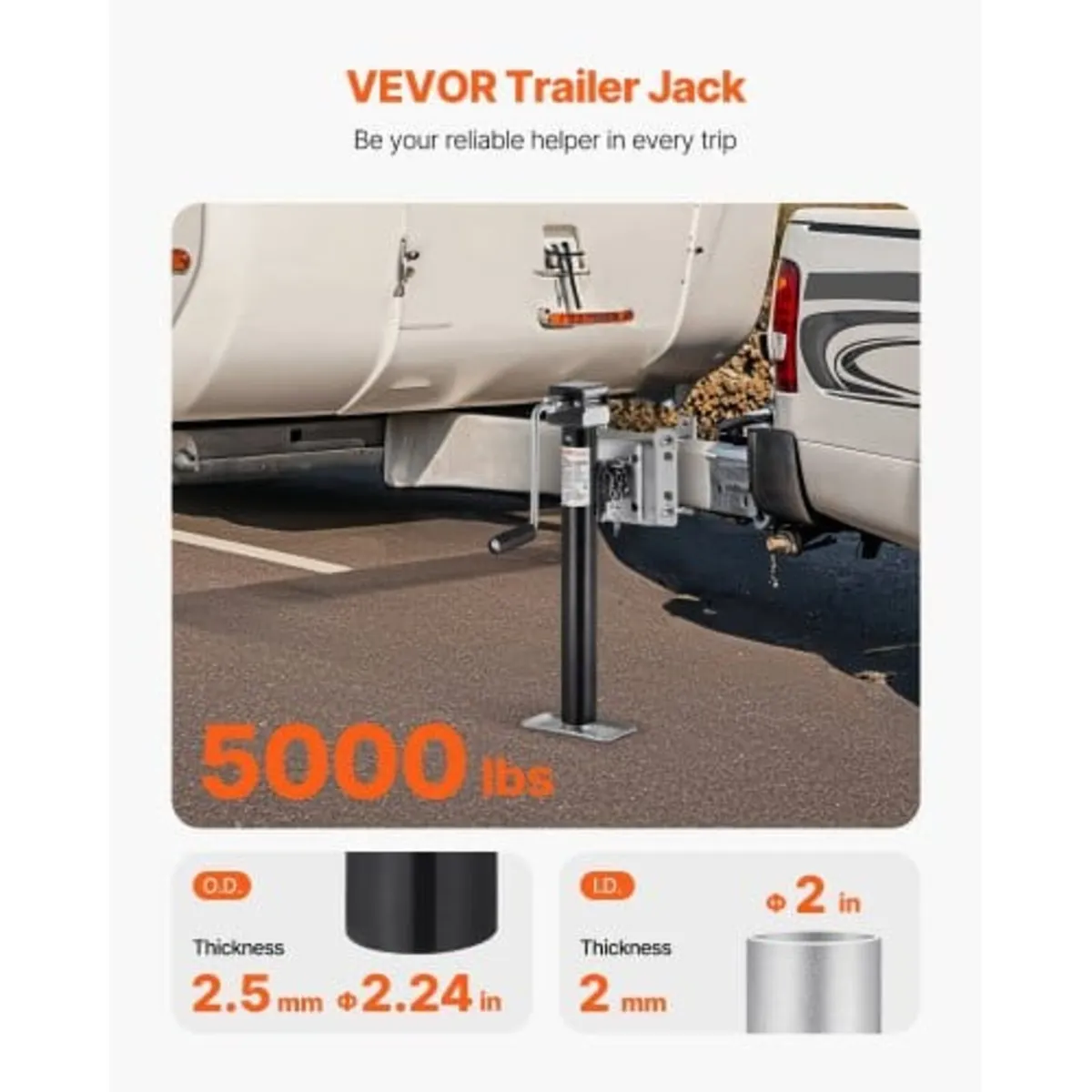 Trailer Jack, 5000 lbs Dynamic Load Capacity, Heav - Image 2