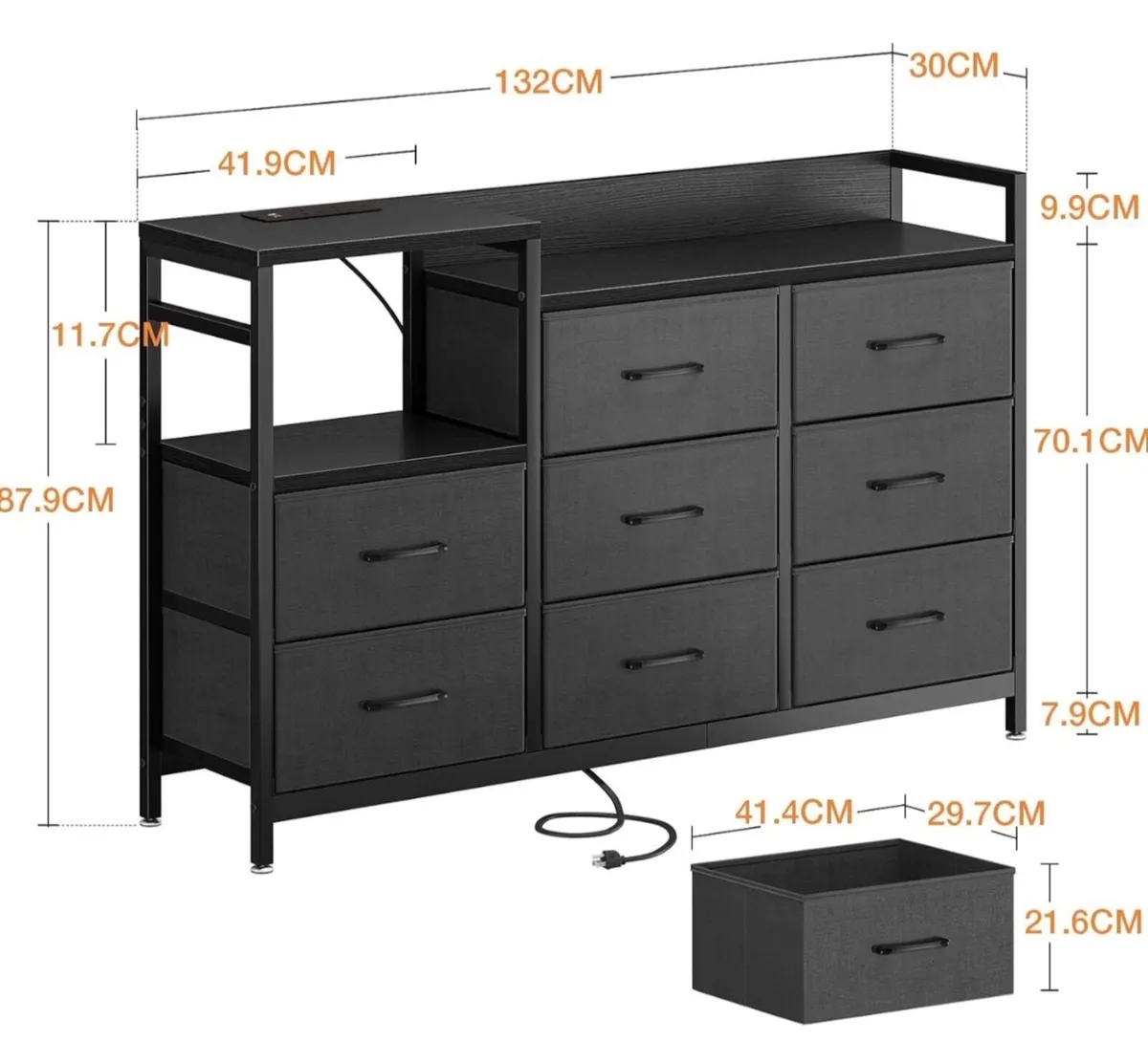 Black Chest of Drawers Bedroom, 8 Fabric Drawers, - Image 4