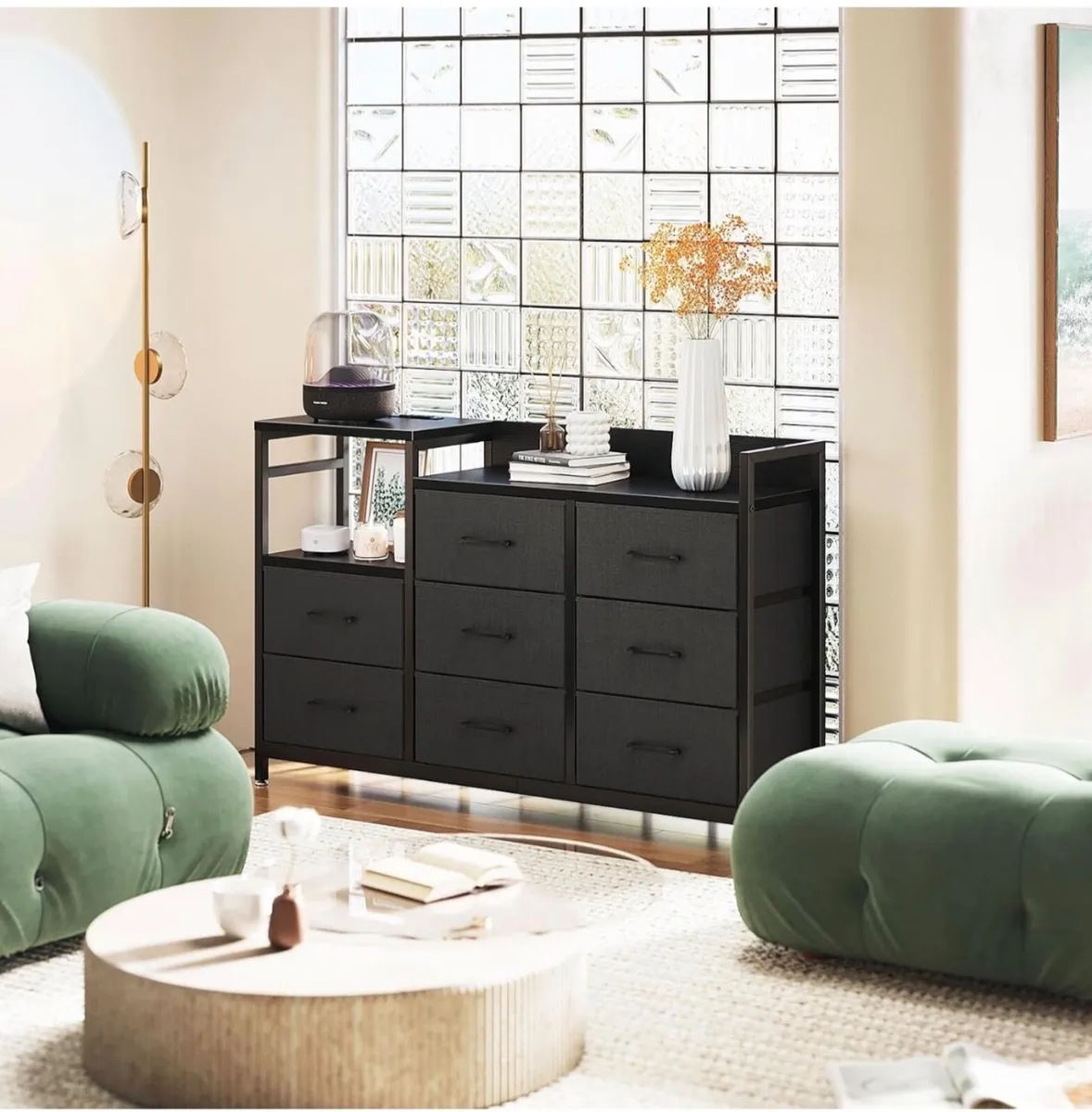 Black Chest of Drawers Bedroom, 8 Fabric Drawers, - Image 2