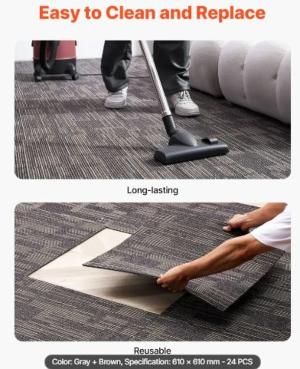 Carpet Tiles Reusable 610x610 mm, 24 PCS Modular - Image 2