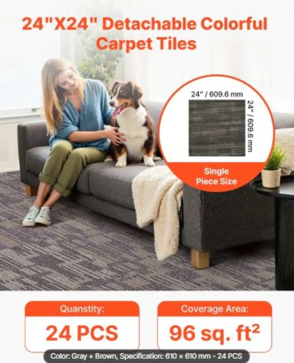 Carpet Tiles Reusable 610x610 mm, 24 PCS Modular - Image 3