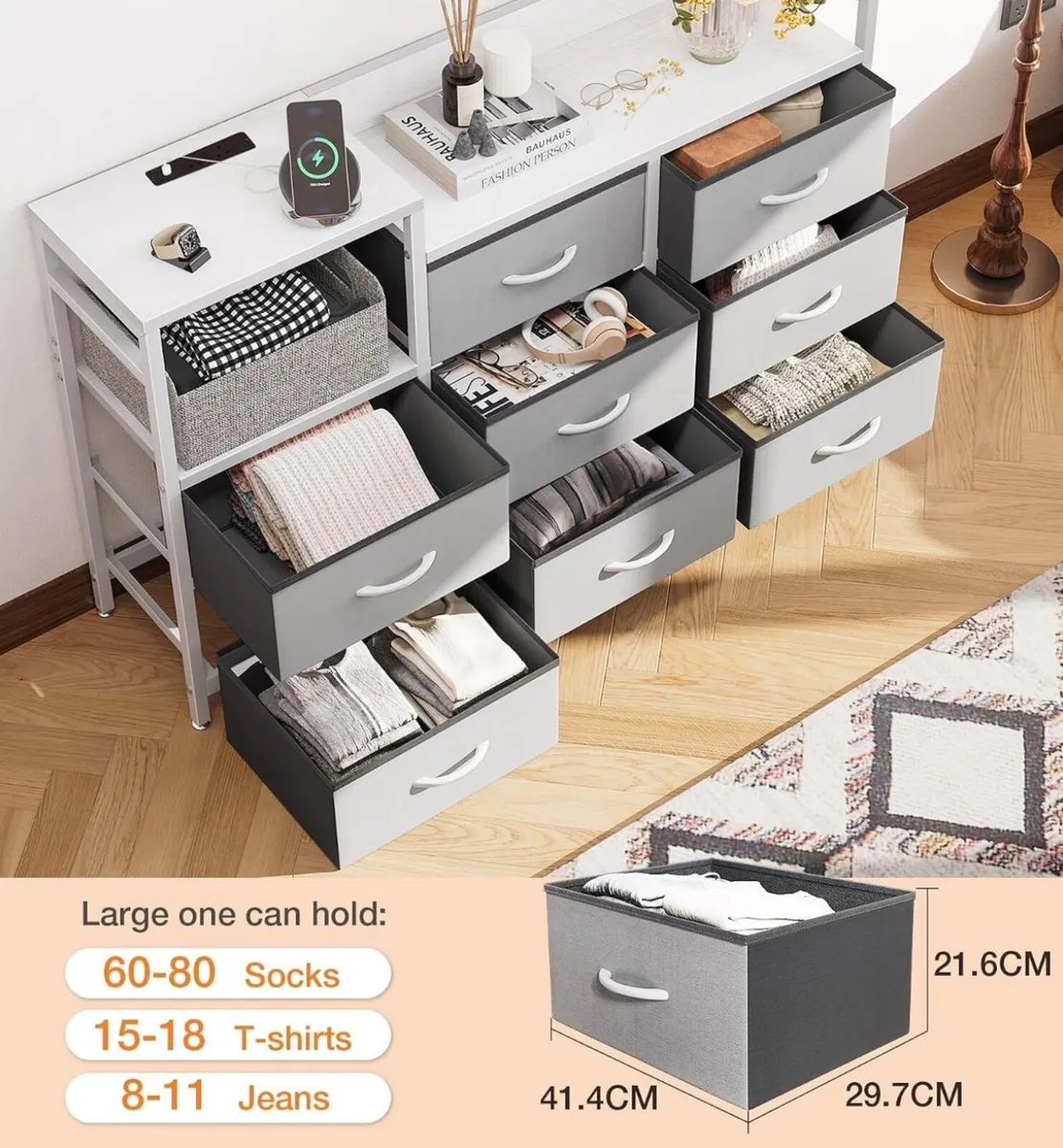 Chest of Drawers Bedroom, 8 Fabric Drawers, Light - Image 3