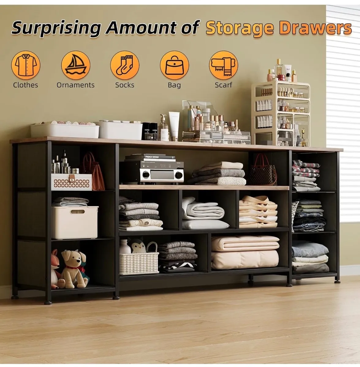 Tv Cabinet, Dresser for Bedroom with 11 Fabric Dra - Image 4
