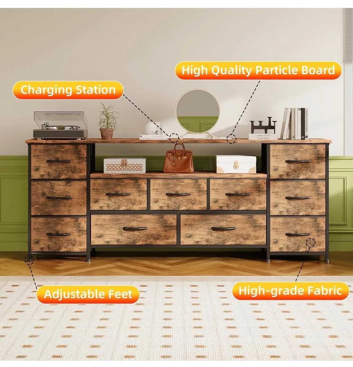 Tv Cabinet, Dresser for Bedroom with 11 Fabric Dra - Image 3