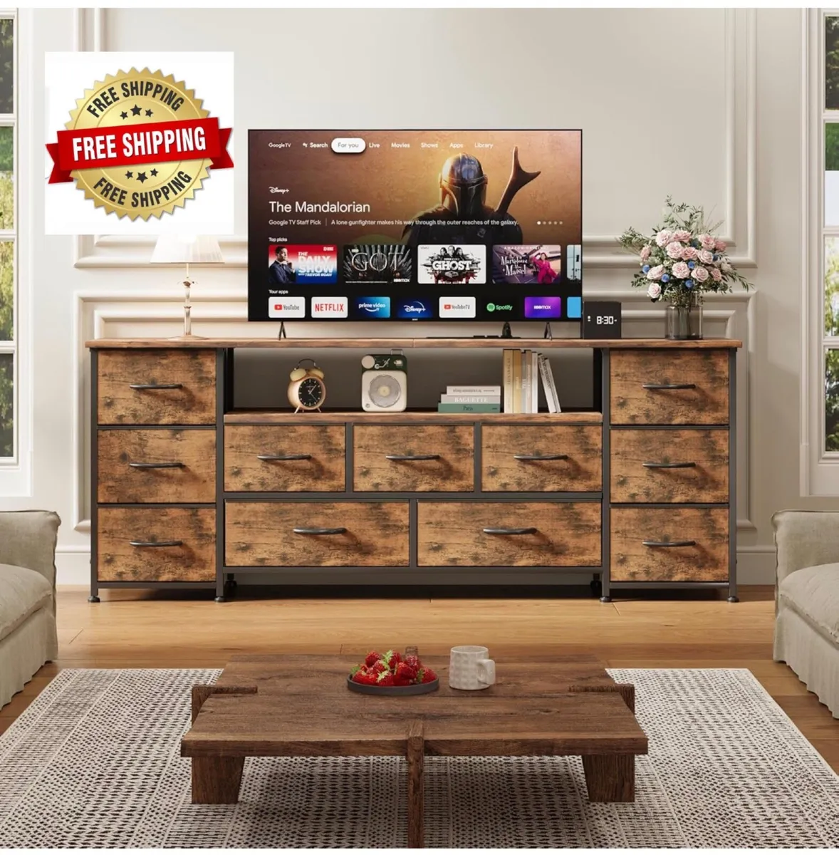Tv Cabinet, Dresser for Bedroom with 11 Fabric Dra - Image 1