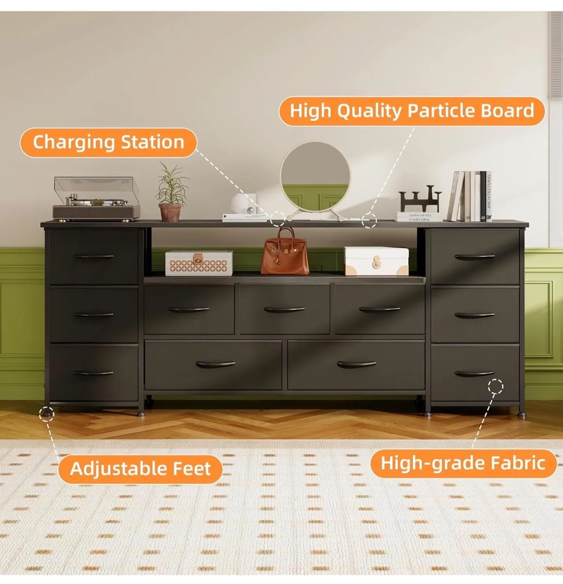 Tv Cabinet, Dresser for Bedroom with 11 Fabric Dra - Image 2