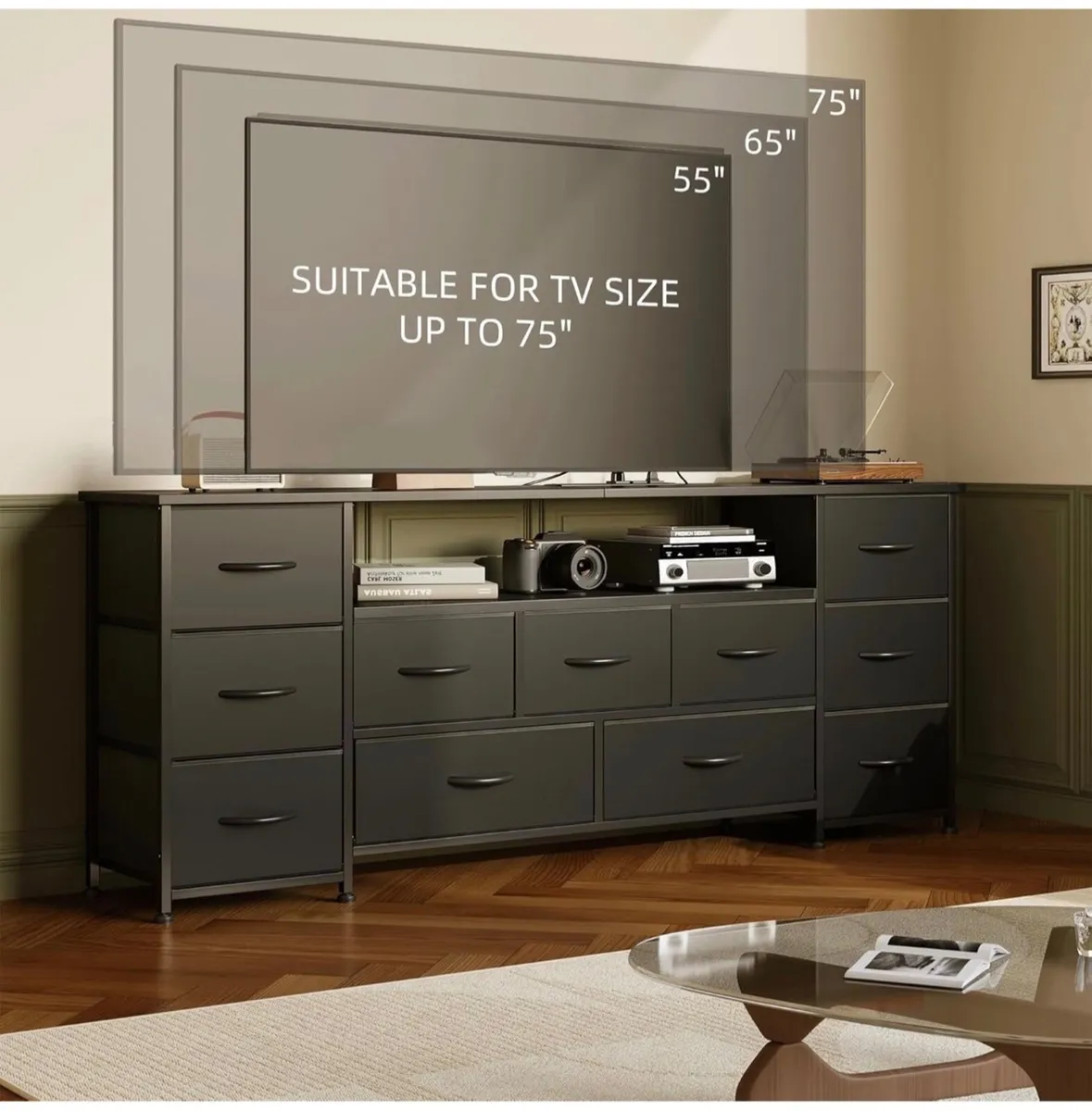 Tv Cabinet, Dresser for Bedroom with 11 Fabric Dra - Image 3
