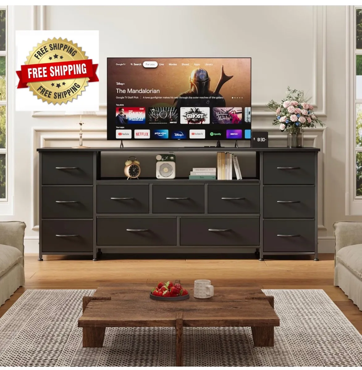 Tv Cabinet, Dresser for Bedroom with 11 Fabric Dra - Image 1
