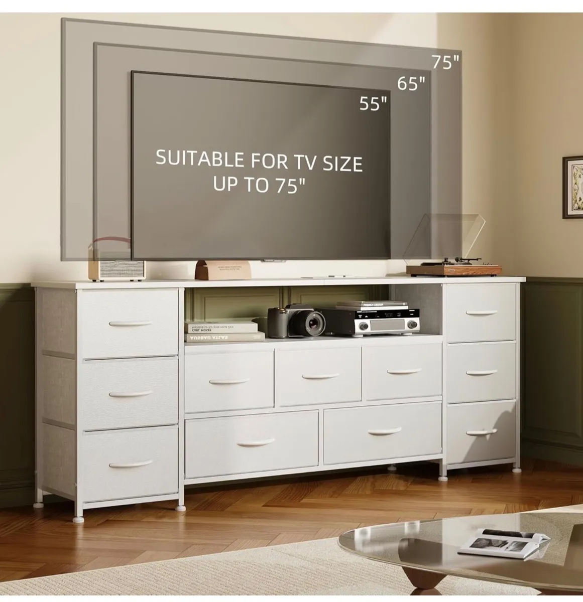 Tv Cabinet, Dresser for Bedroom with 11 Fabric Dra - Image 3