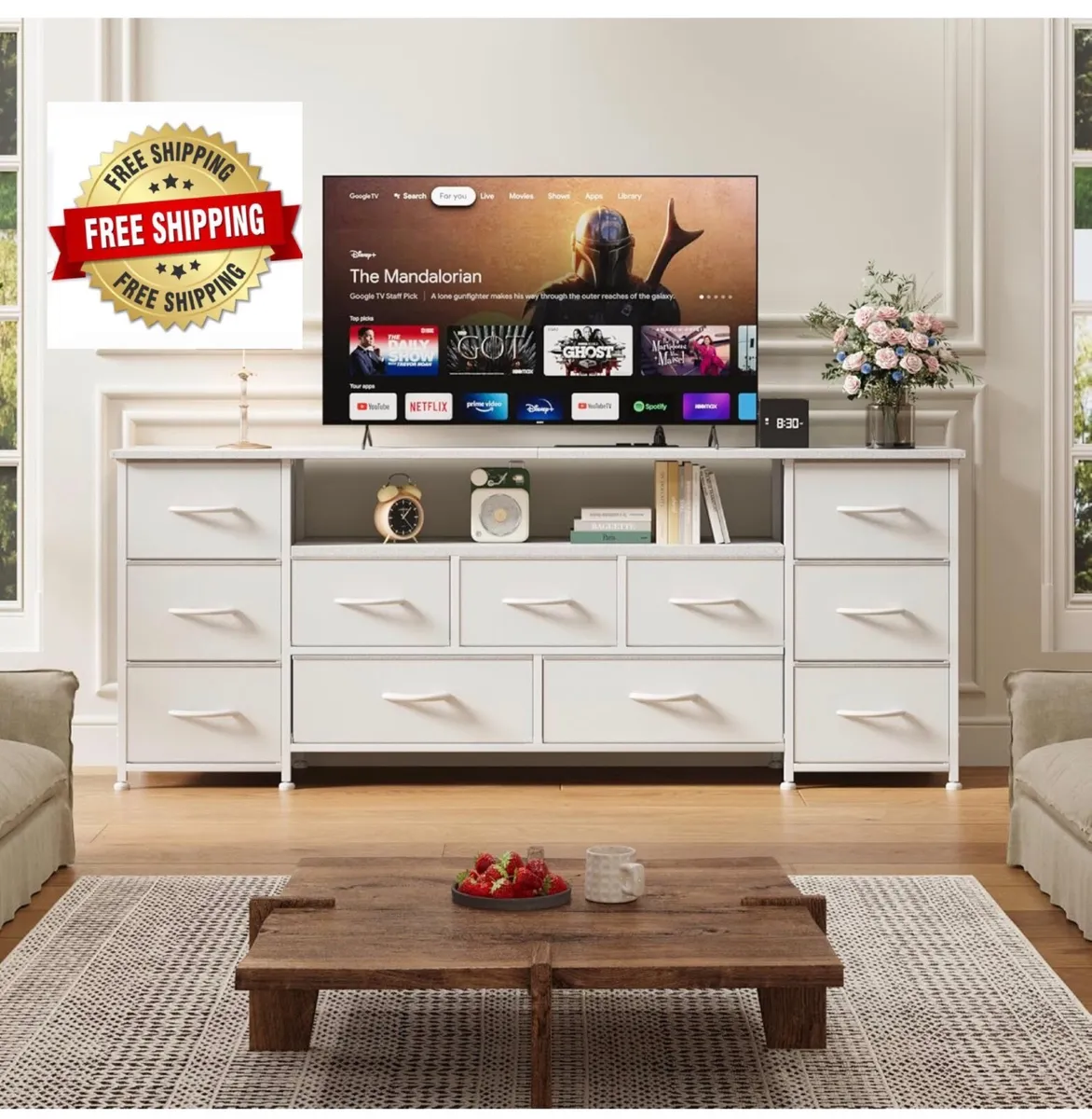 Tv Cabinet, Dresser for Bedroom with 11 Fabric Dra - Image 1