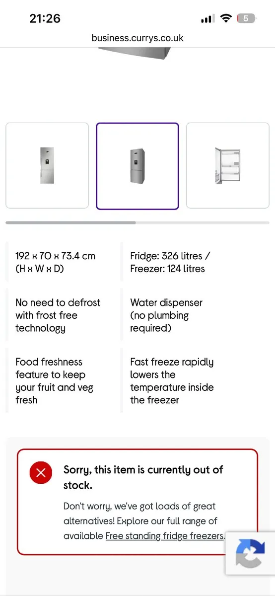 Grundig fridge freezer with water dispenser - Image 2