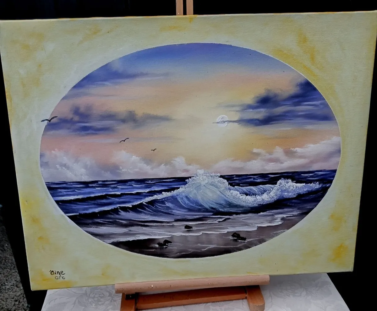 Original Painting  Sunset over the Ocean.