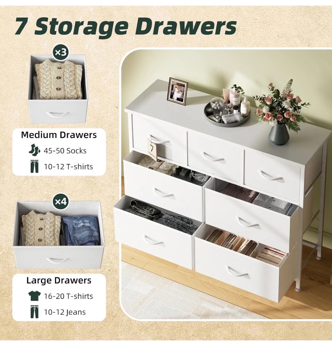 Chest of Drawers for Bedroom with 7 Drawers, Fabri - Image 4