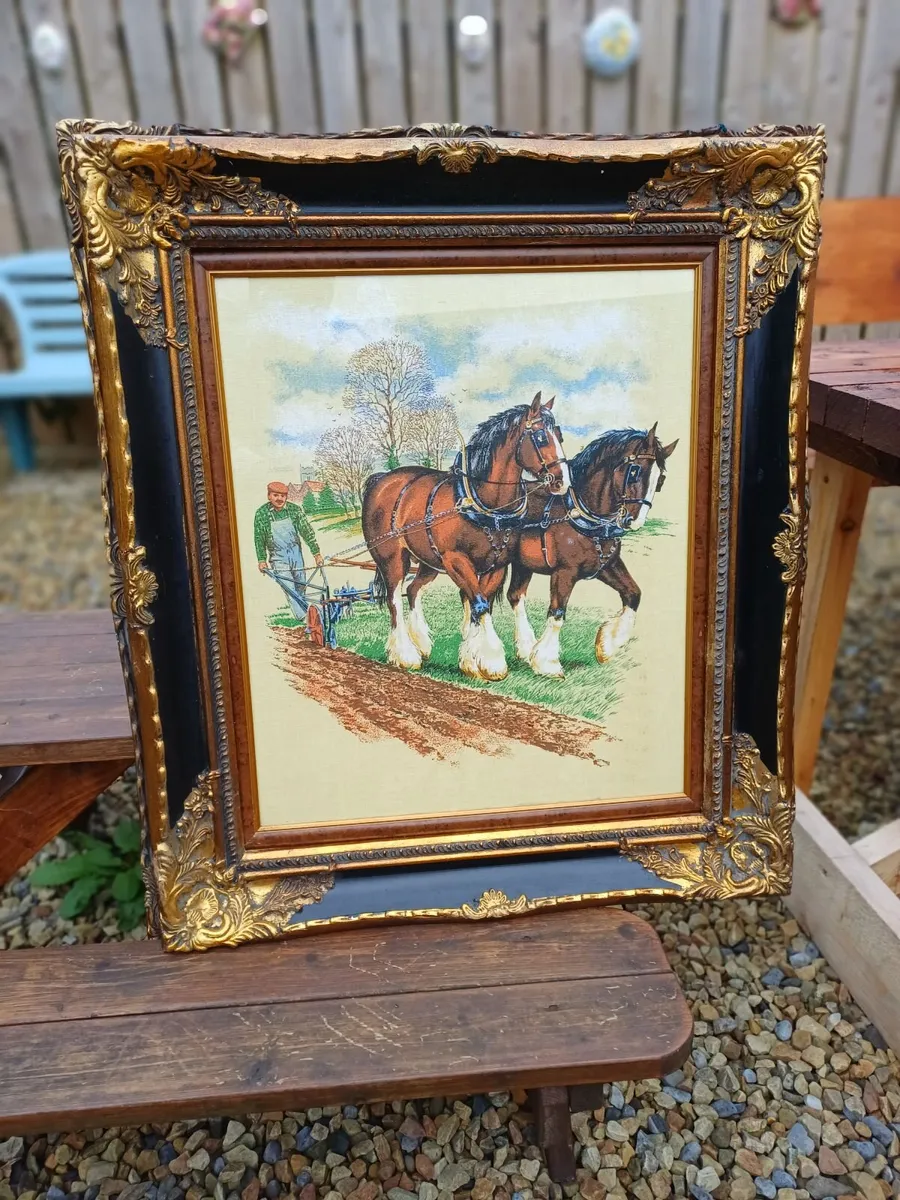 Large Vintage Farming Scene Picture - Image 2