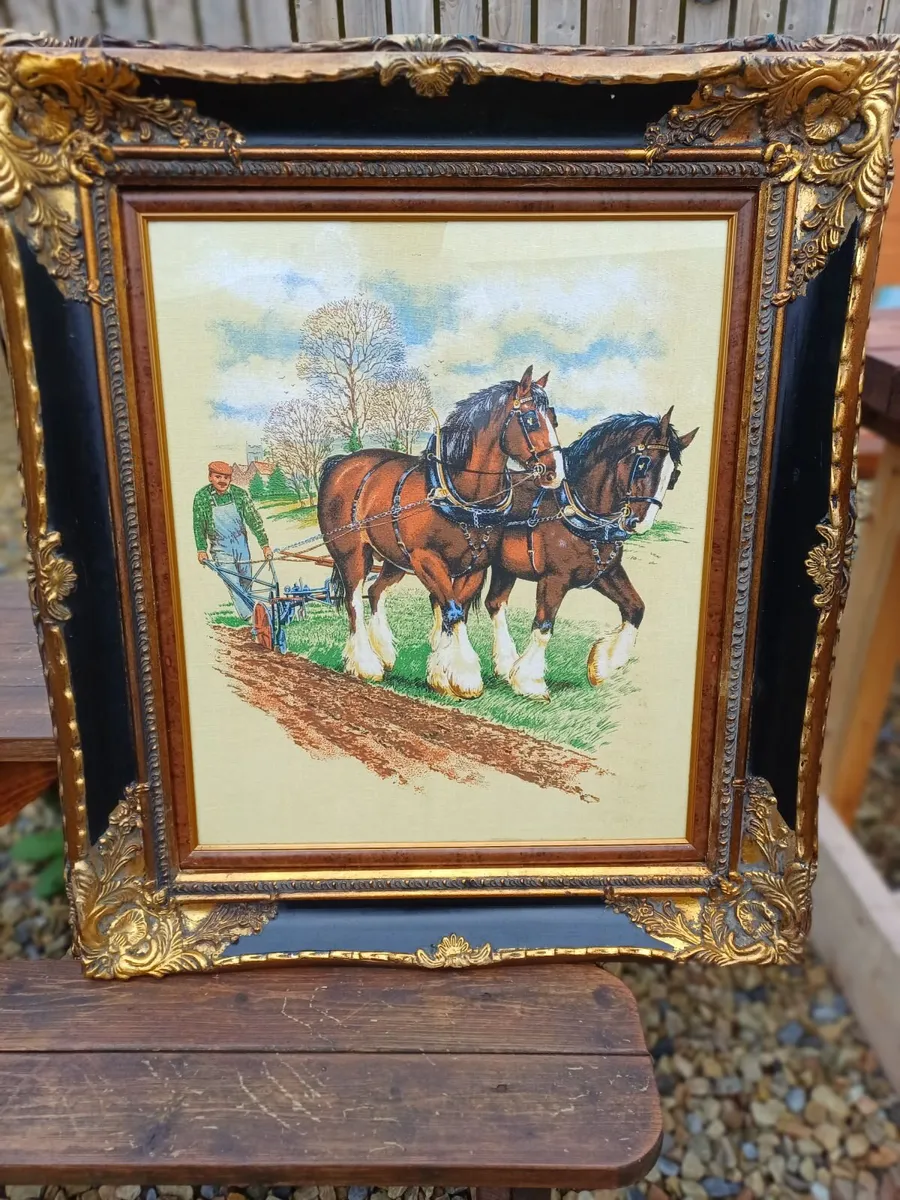 Large Vintage Farming Scene Picture - Image 3