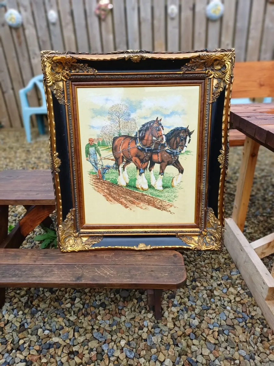 Large Vintage Farming Scene Picture - Image 1