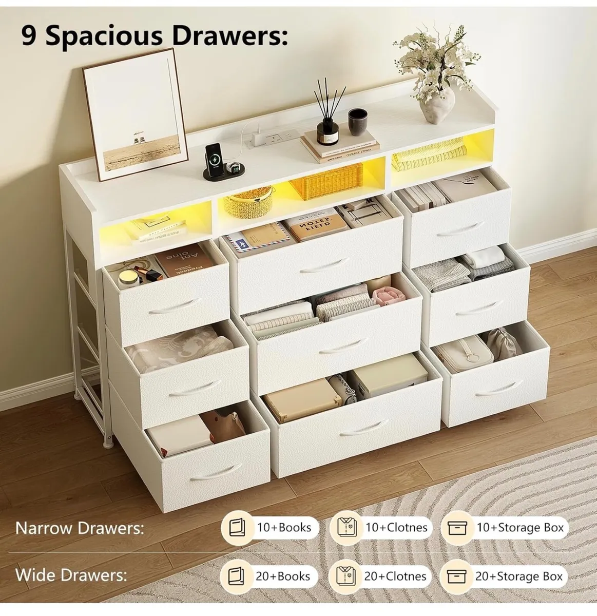 Chest of Drawers for Bedroom with LED and Charging - Image 3