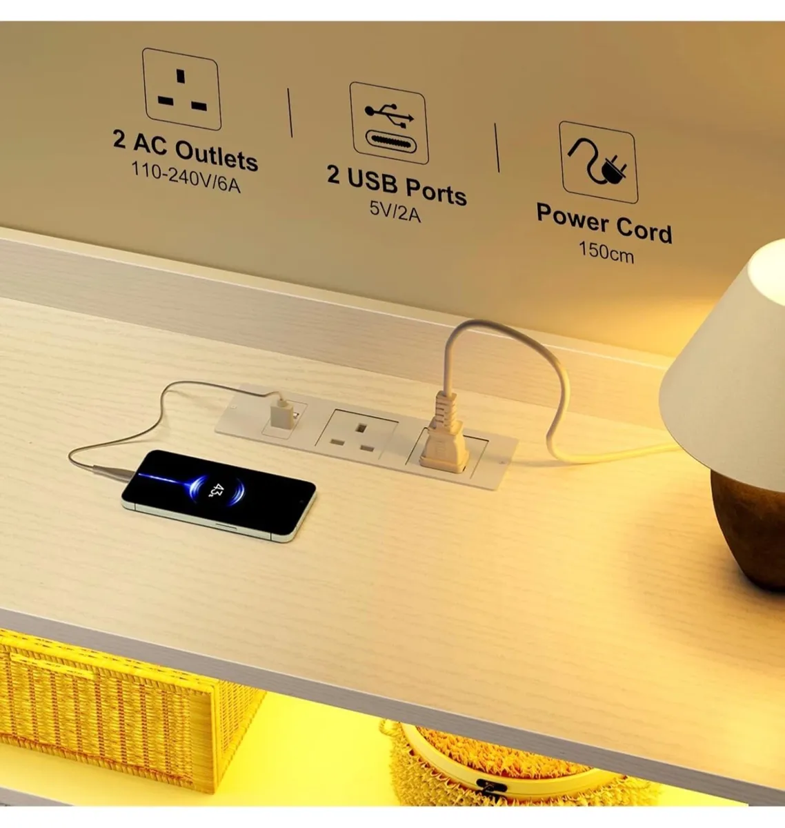 Chest of Drawers for Bedroom with LED and Charging - Image 4