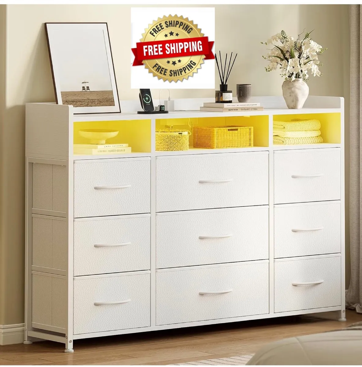 Chest of Drawers for Bedroom with LED and Charging - Image 1