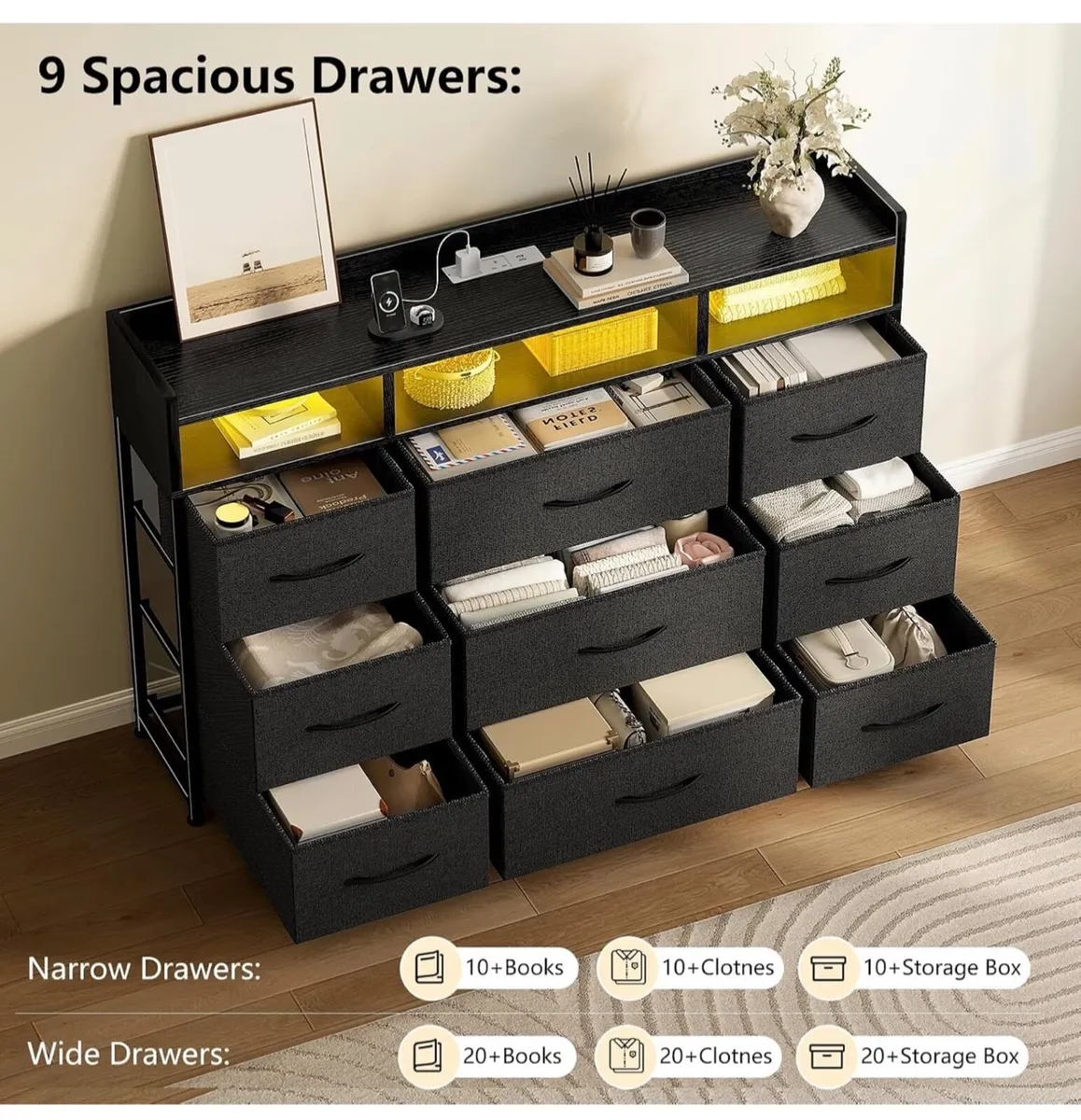 Chest of Drawers for Bedroom with LED and Charging - Image 3