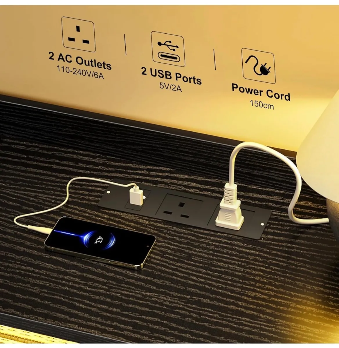 Chest of Drawers for Bedroom with LED and Charging - Image 4