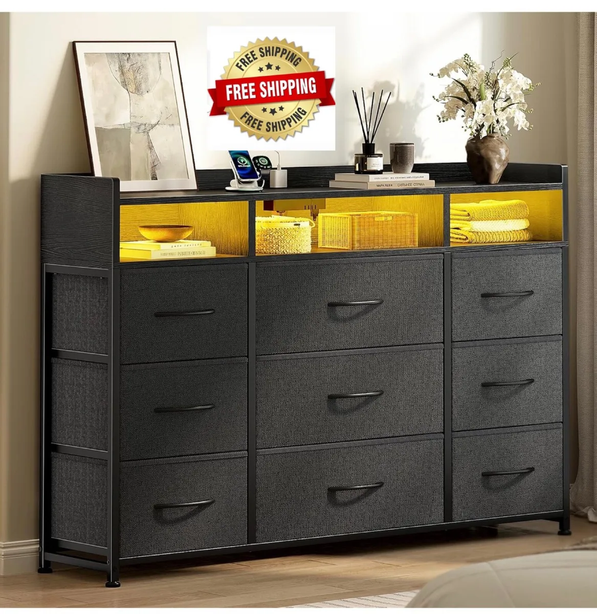 Chest of Drawers for Bedroom with LED and Charging - Image 1