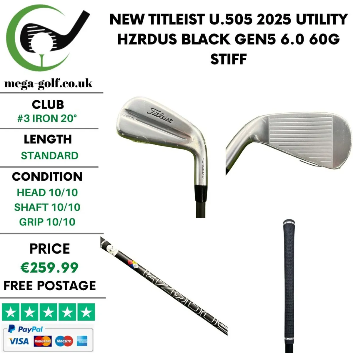 New Titleist U.505 2025 Utility #3 Iron 20° /Stiff - Image 1