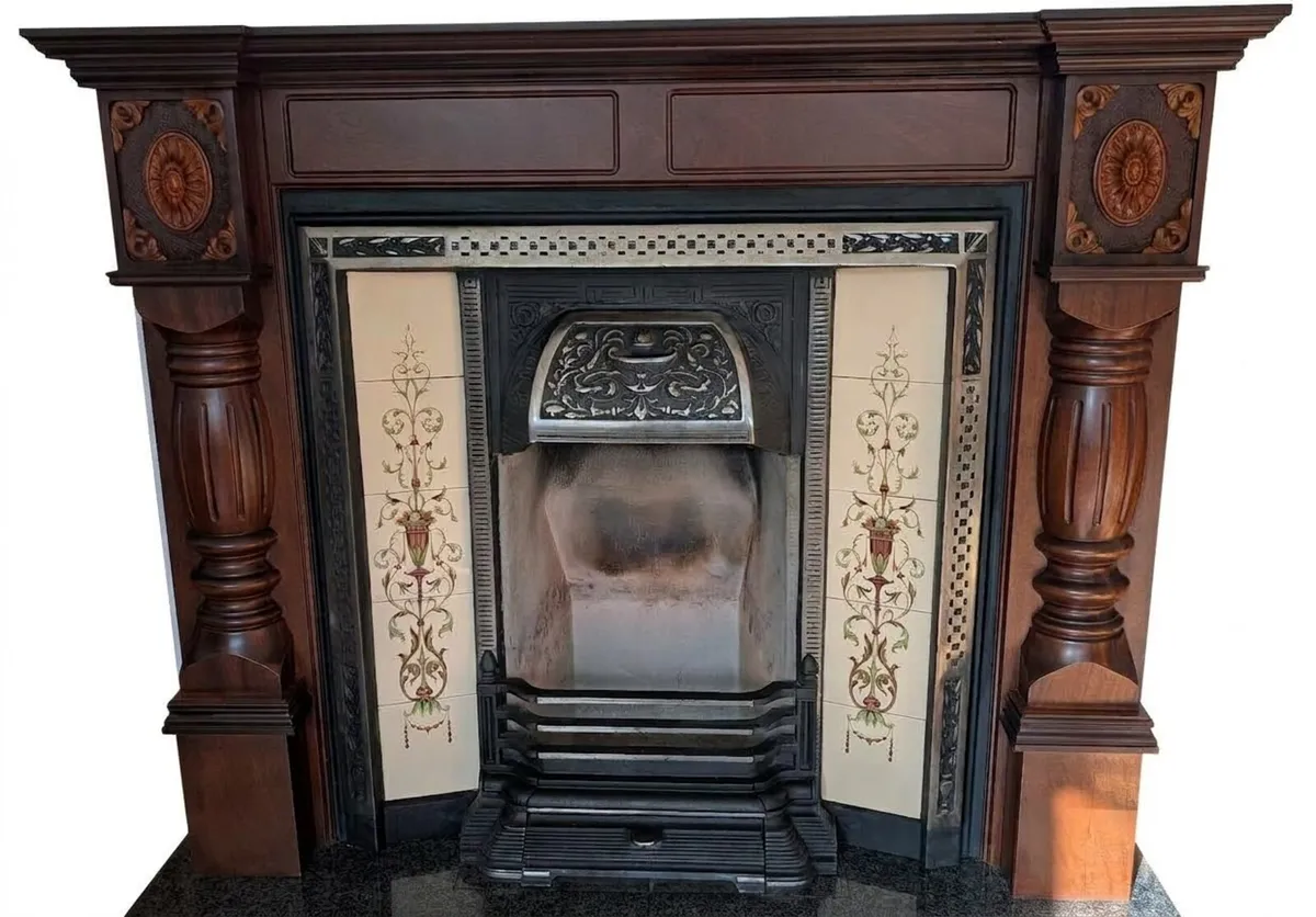 Victorian Style Carved Wood Fireplace - Image 1