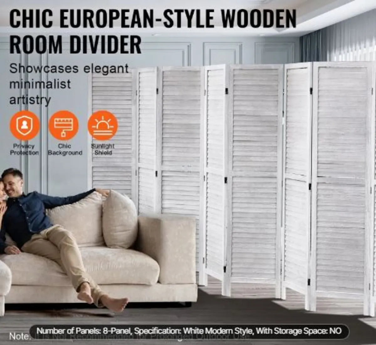 Wood Room Divider, 8 Panel Wood Folding - Image 1