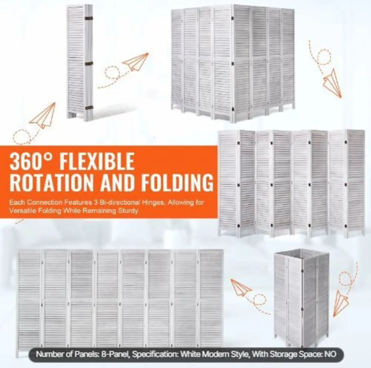 Wood Room Divider, 8 Panel Wood Folding - Image 3