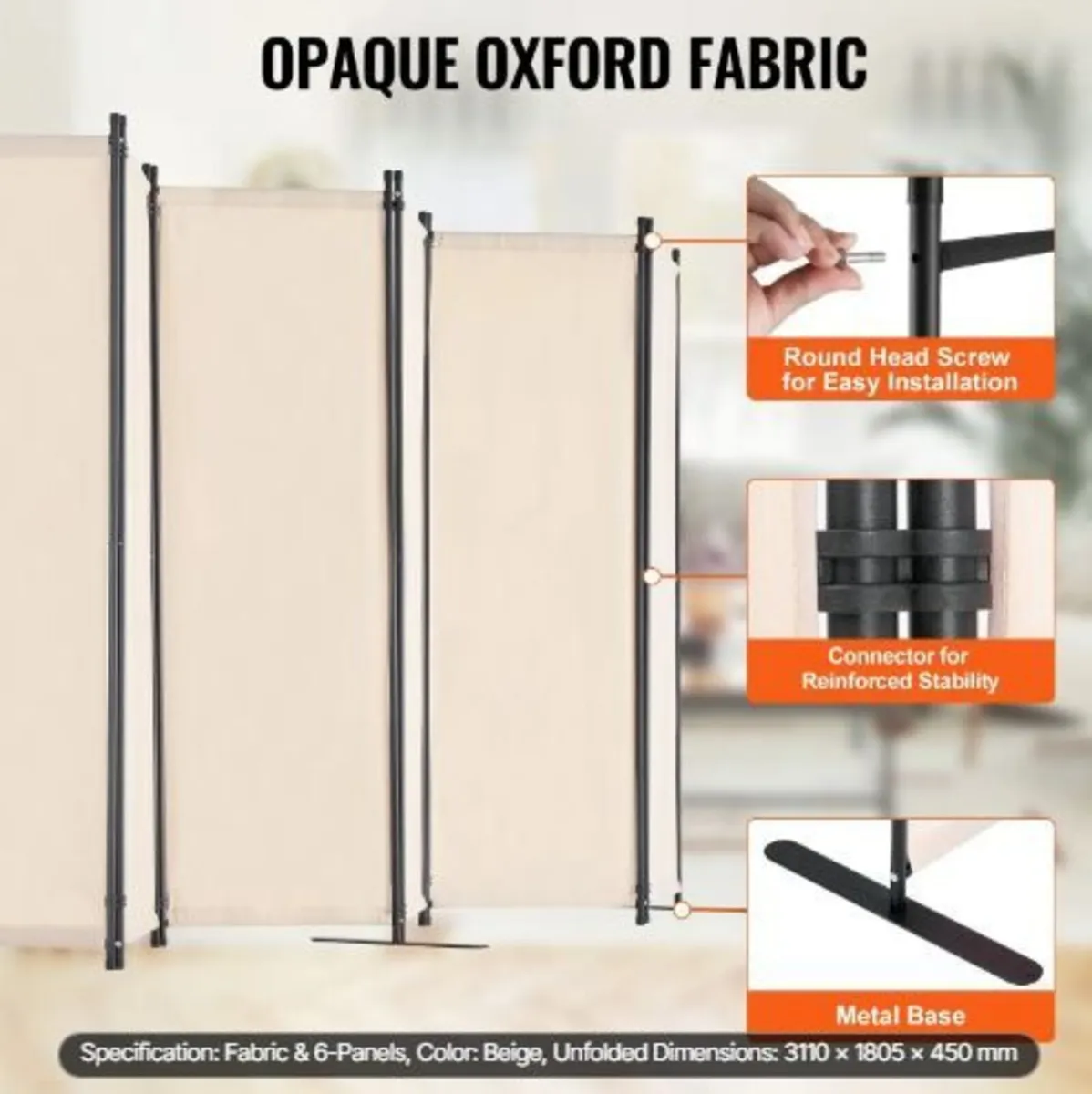 Room Divider, 6 Panels Room Divider, Folding - Image 4