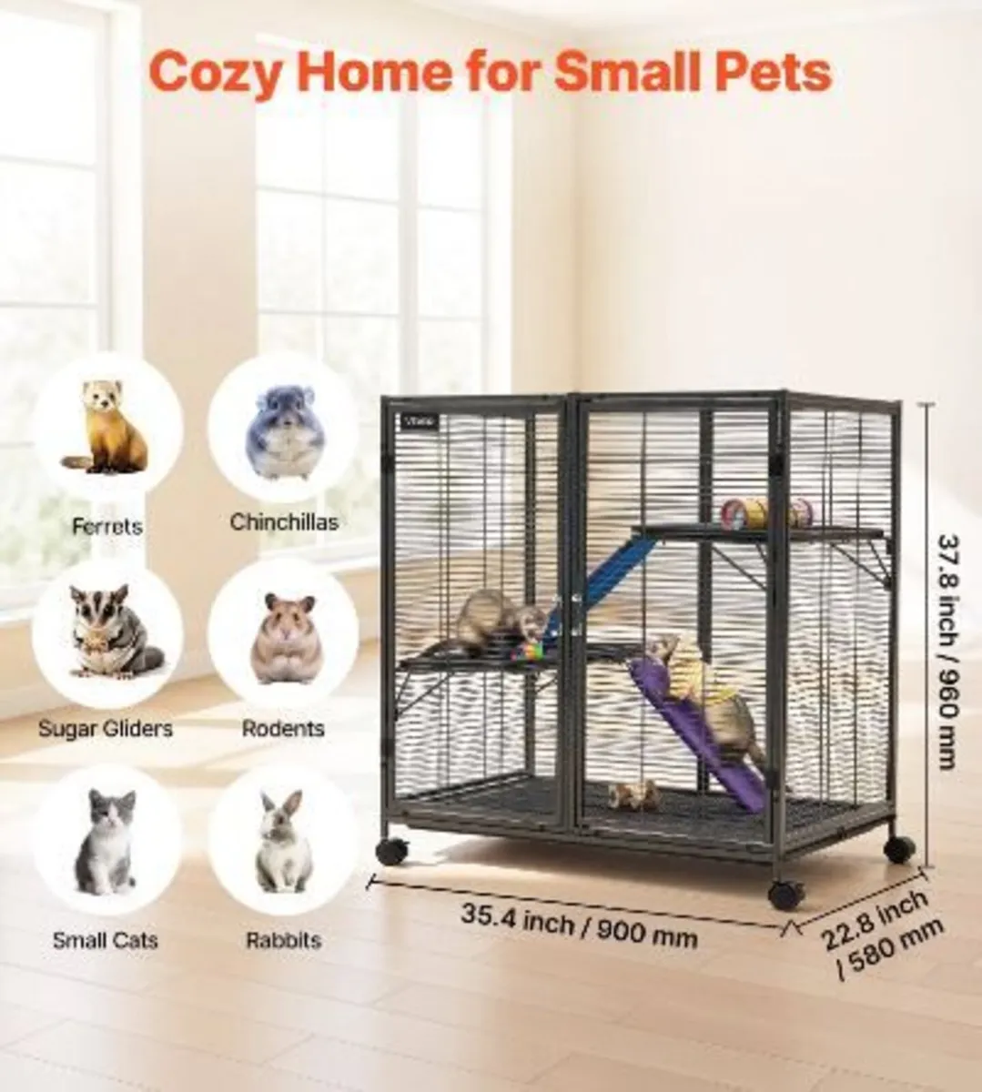 Metal Small Animal Cage 96 cm 3-Tier Rolling - Image 3