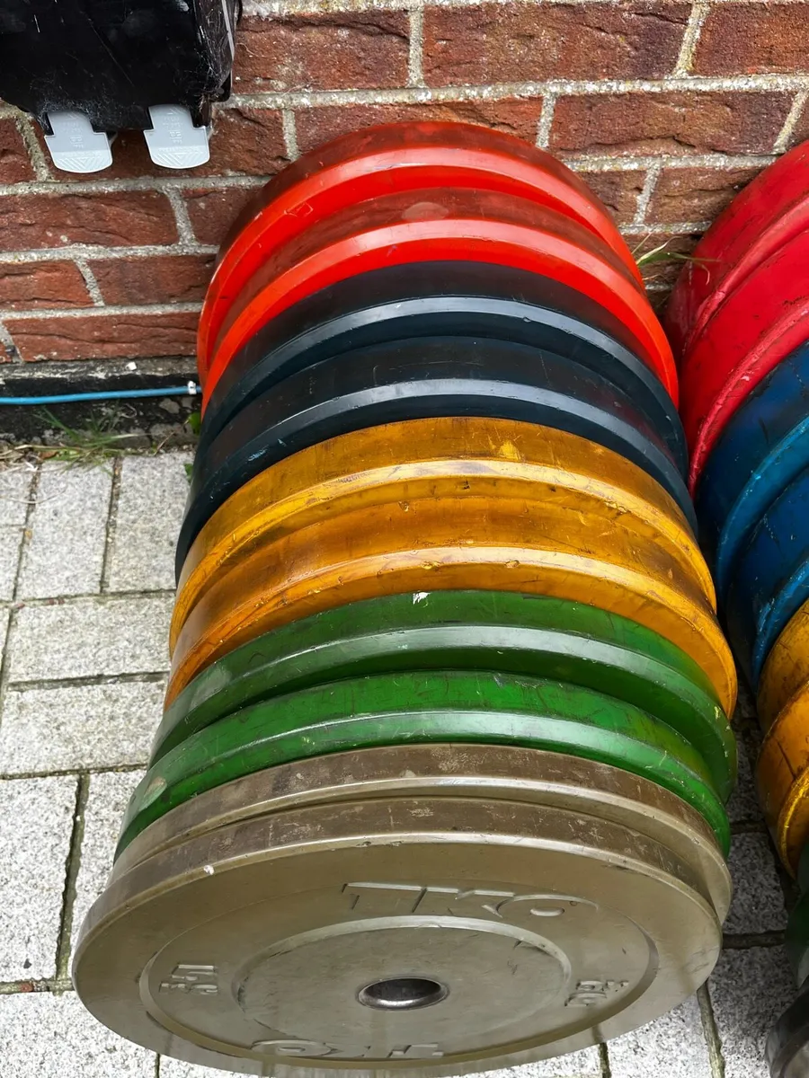 150kg coloured Olympic bumper weight plates - Image 1