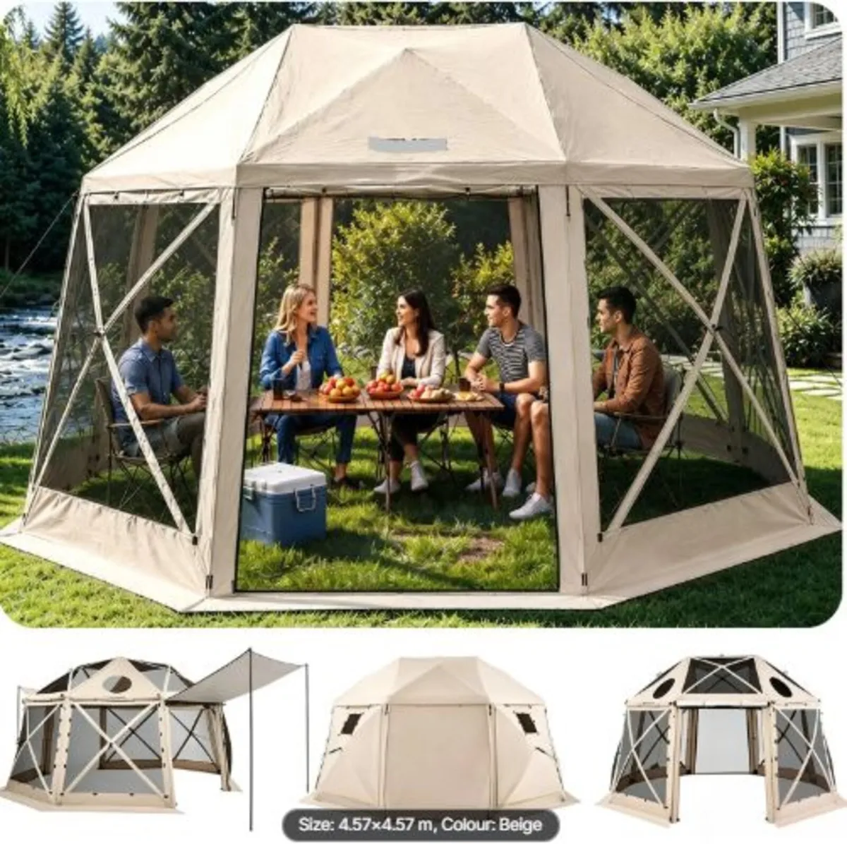 Pop up Gazebo Screen Tent, 4.57 x 4.57 m, 13-Sided - Image 1