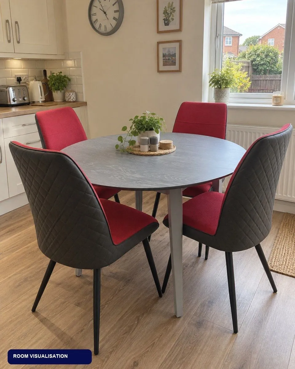 Round Warrington Table with 4 Red Chairs - Image 3