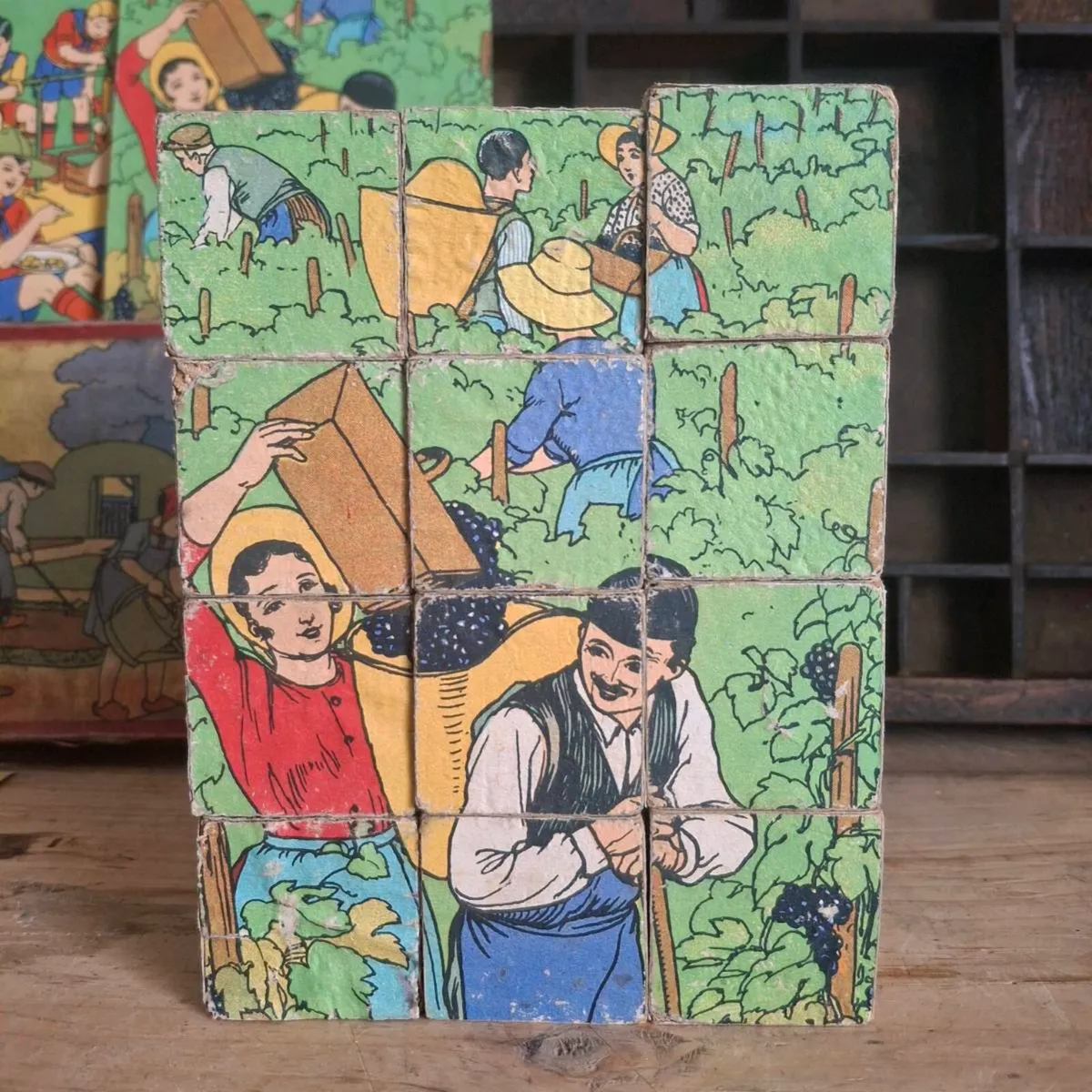 1940s French Wooden Puzzle Blocks - Image 2