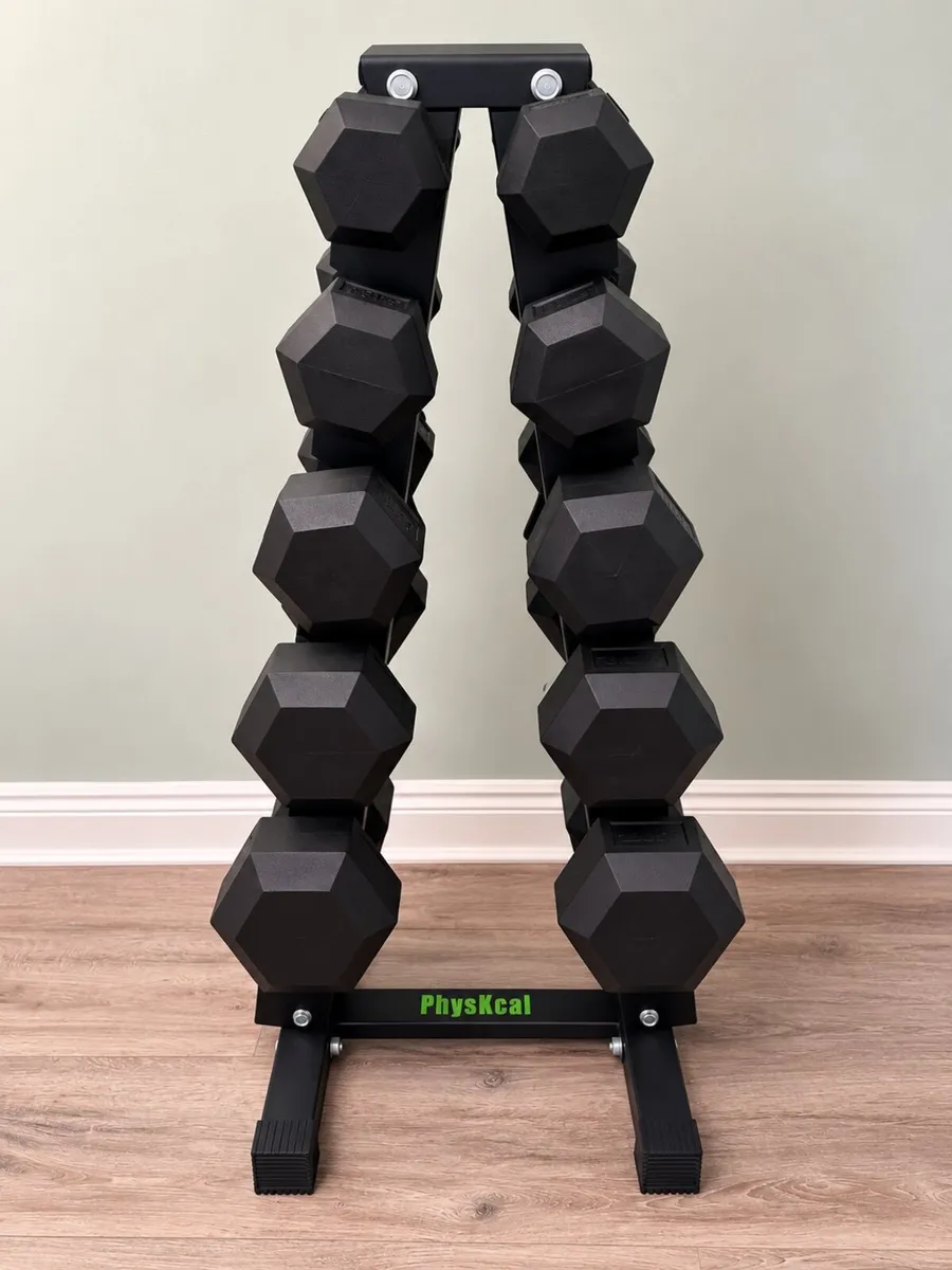 135KG Hex Dumbbell Set 5–17.5KG with Storage Rack