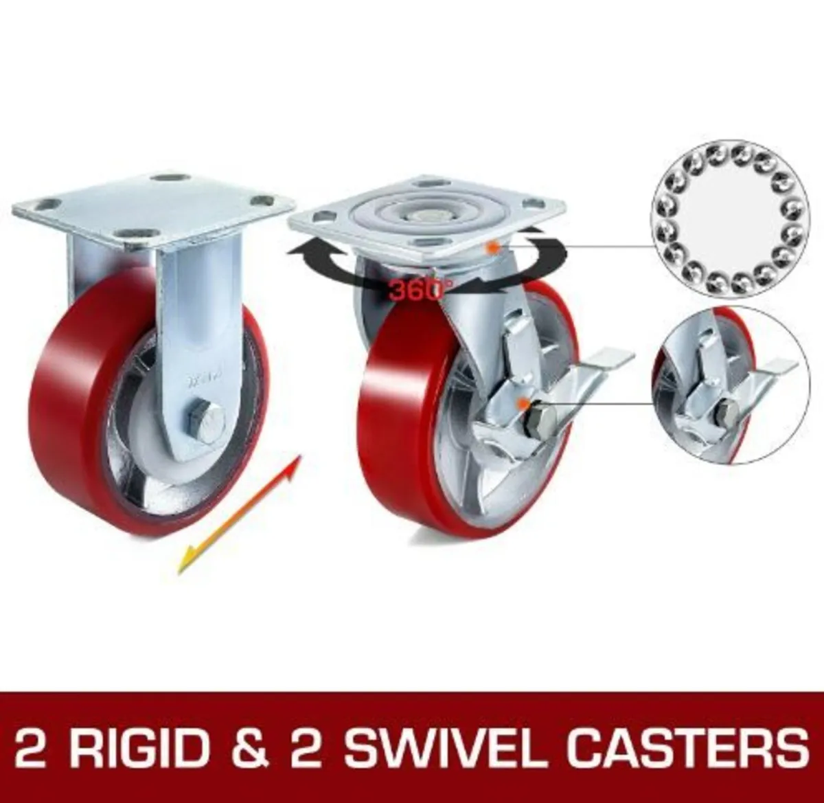 4 Pack 15.24 x 5.08 cm Caster Wheels - Image 1