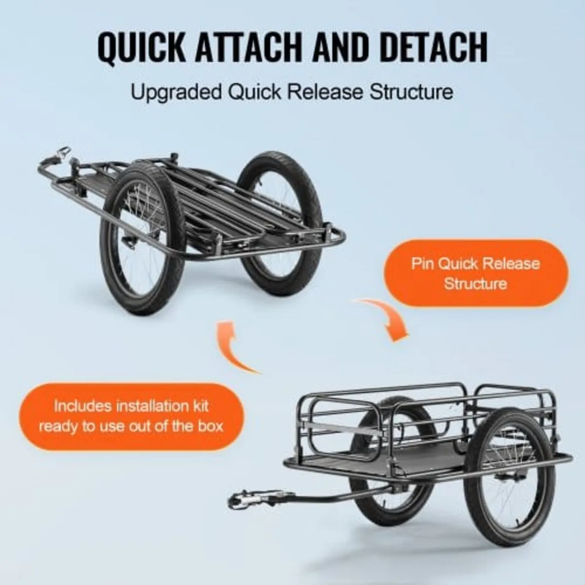 Bike Cargo Trailer, 275 lbs/124.7 kg Load Capacity - Image 2