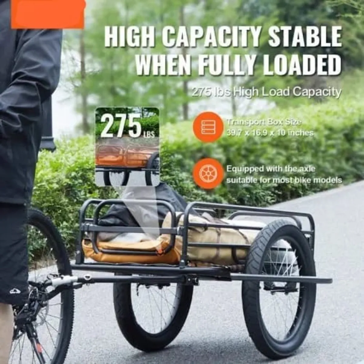 Bike Cargo Trailer, 275 lbs/124.7 kg Load Capacity - Image 3