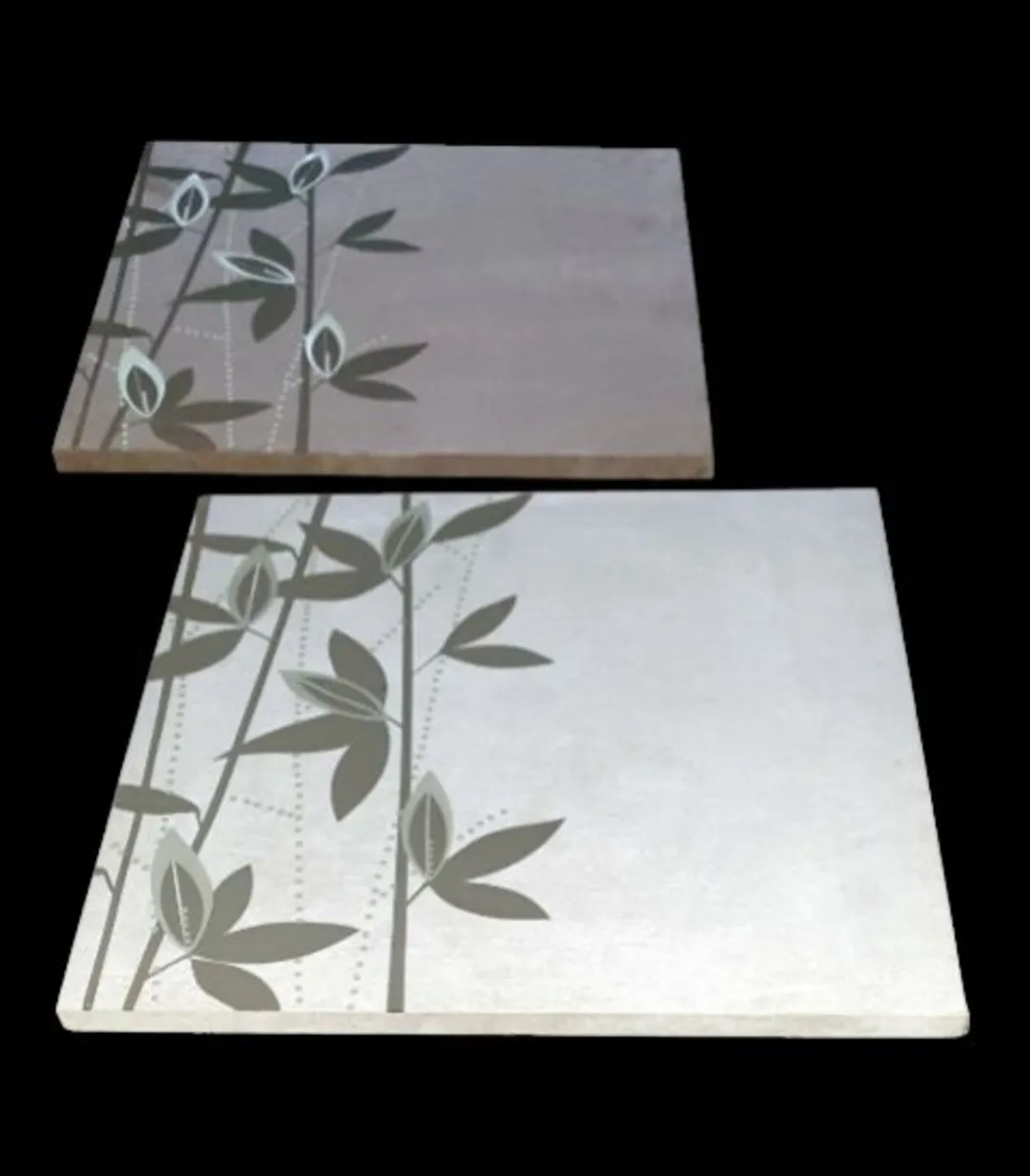 Pair of Large Suede Effect Bamboo Wall Art Prints - Image 1