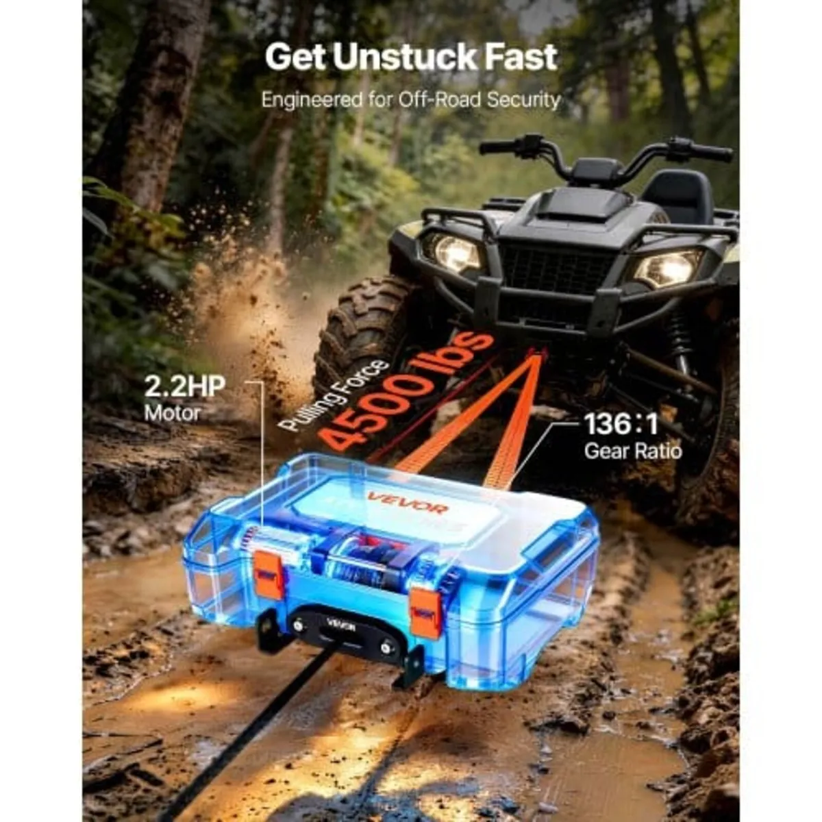 Portable Winch, 2041 kg 12V DC Electric Winch with - Image 2
