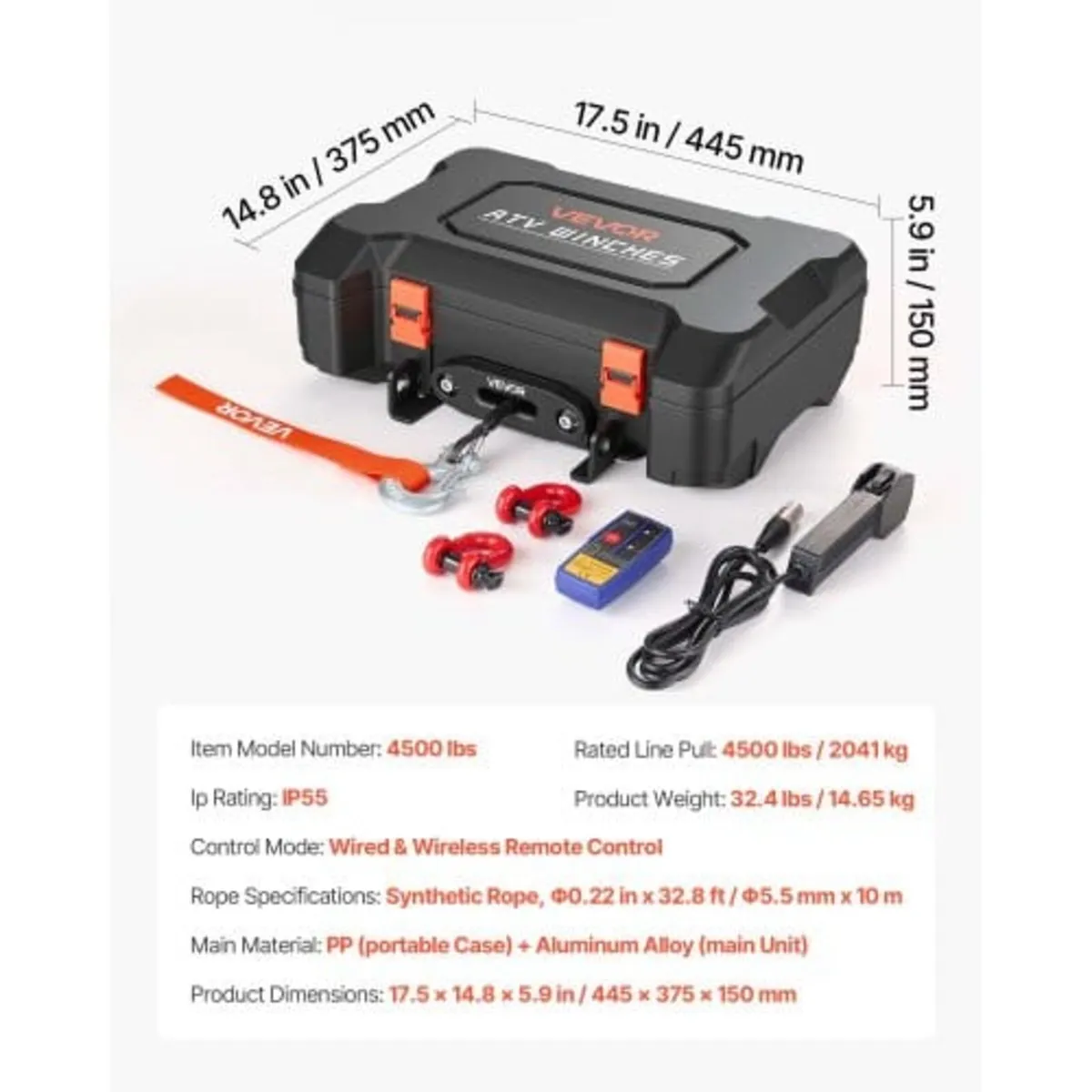 Portable Winch, 2041 kg 12V DC Electric Winch with - Image 4