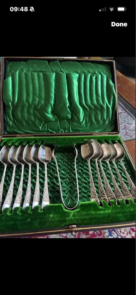 Antique Sterling Silver Spoons & Sugar Thongs Set - Image 1