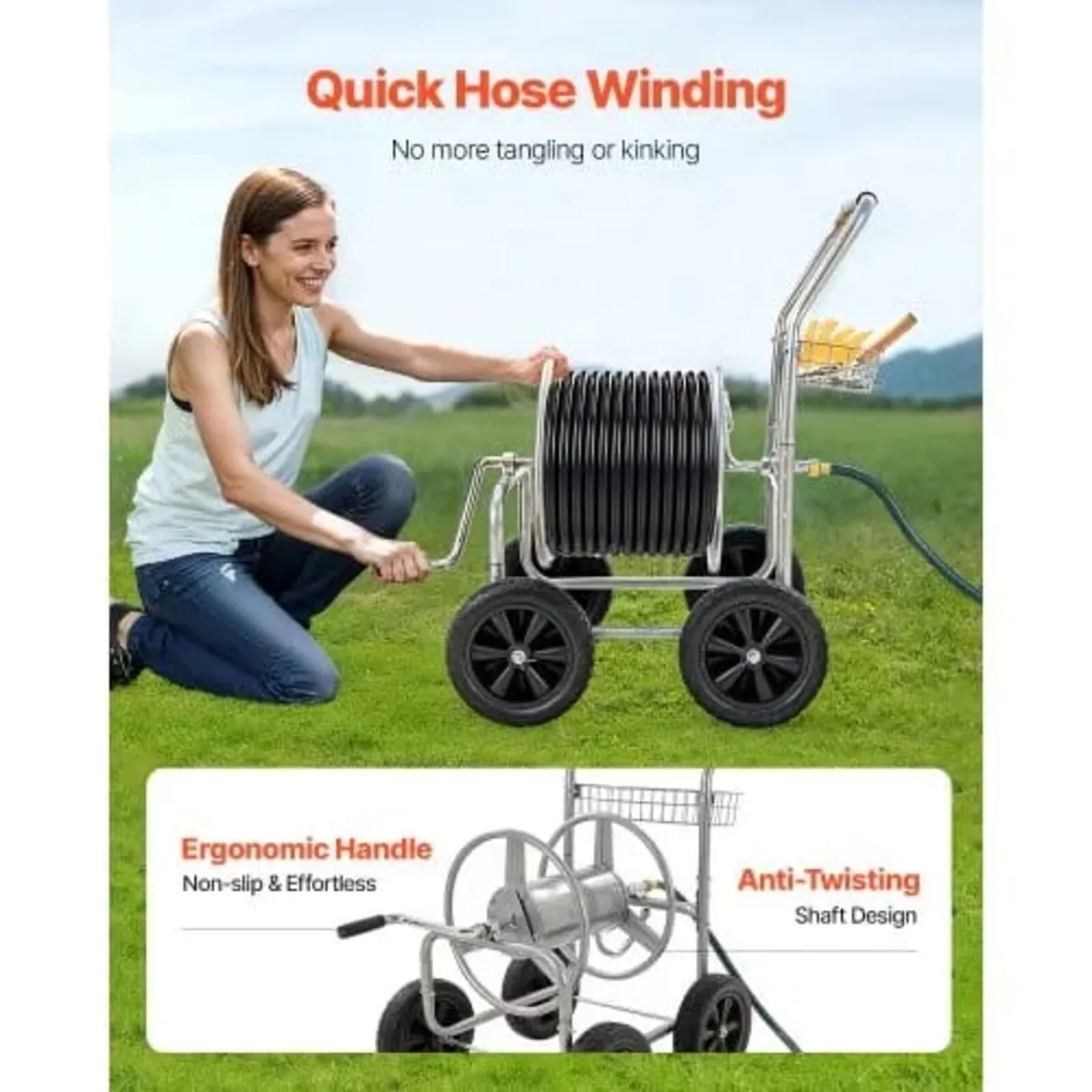 Hose Reel Cart, Hold Up to 250 ft of 5/8’’ Hose, G - Image 4