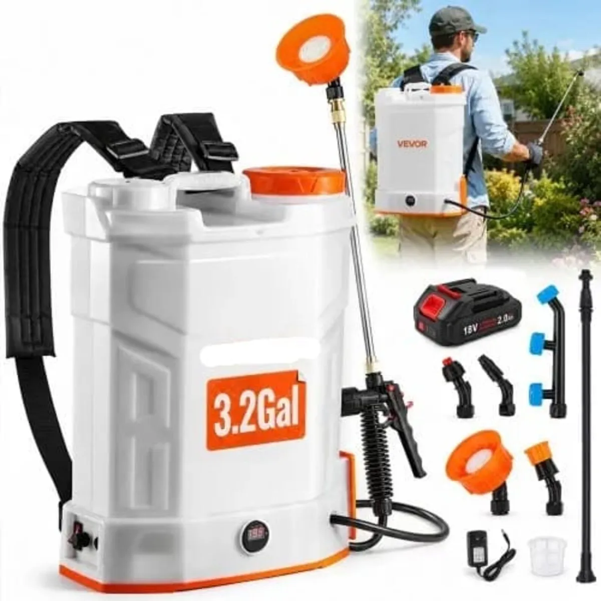 Battery Powered Backpack Sprayer, 12L Powerful Ele - Image 1
