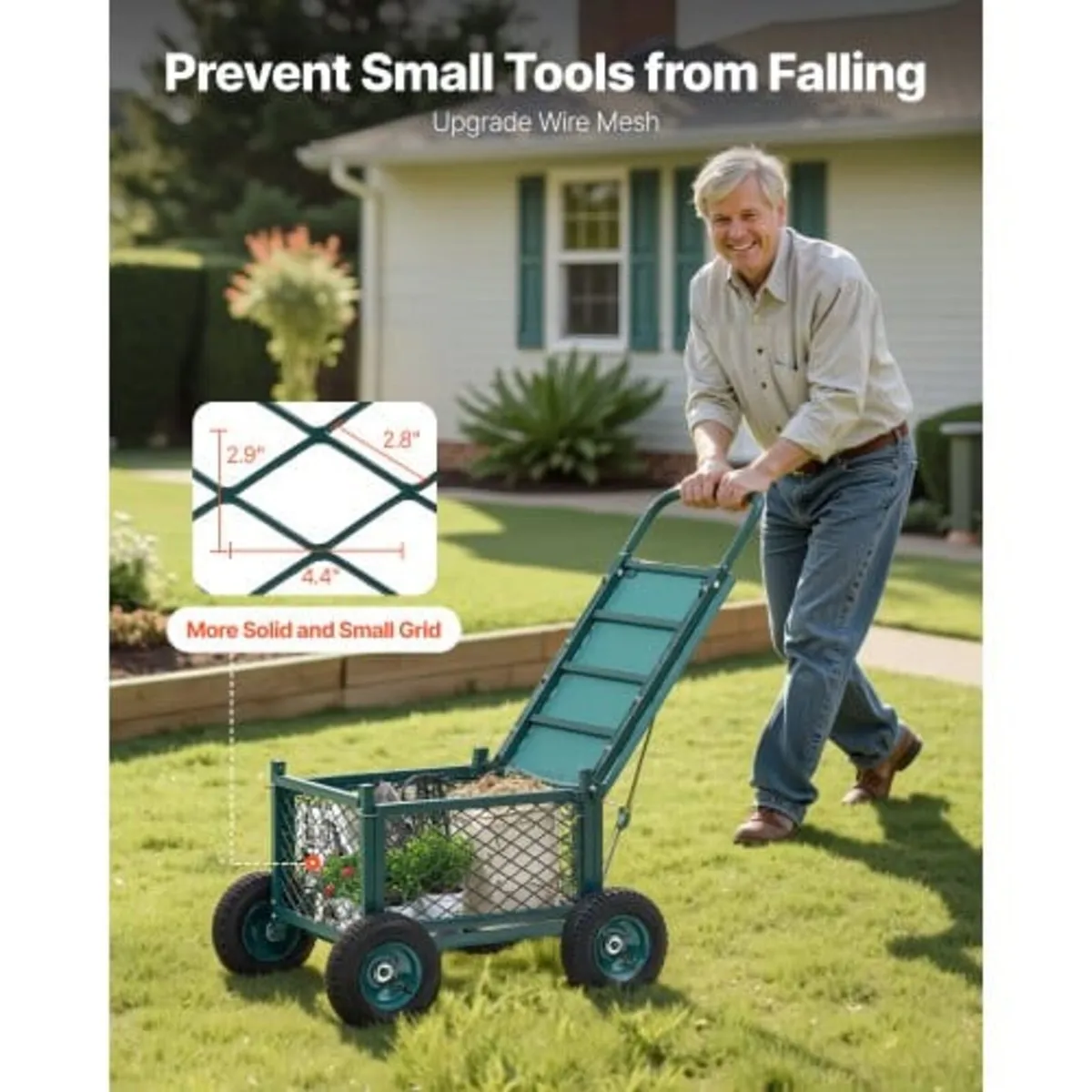 Rolling Garden Cart with Seat, Metal Rolling Garde - Image 3