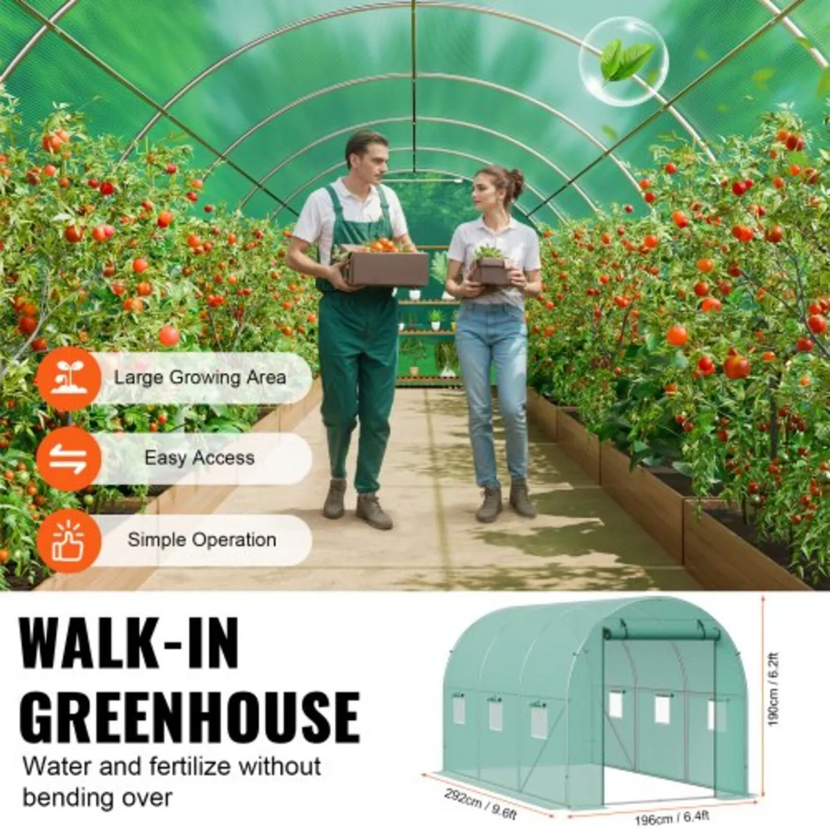 Walk-in Tunnel Greenhouse, 9.6x6.4x6.2 ft Hoop Hou - Image 3