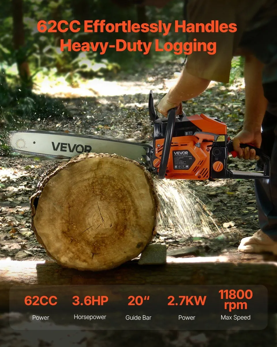 62cc Petrol Chainsaw with 20in Bar - Image 2