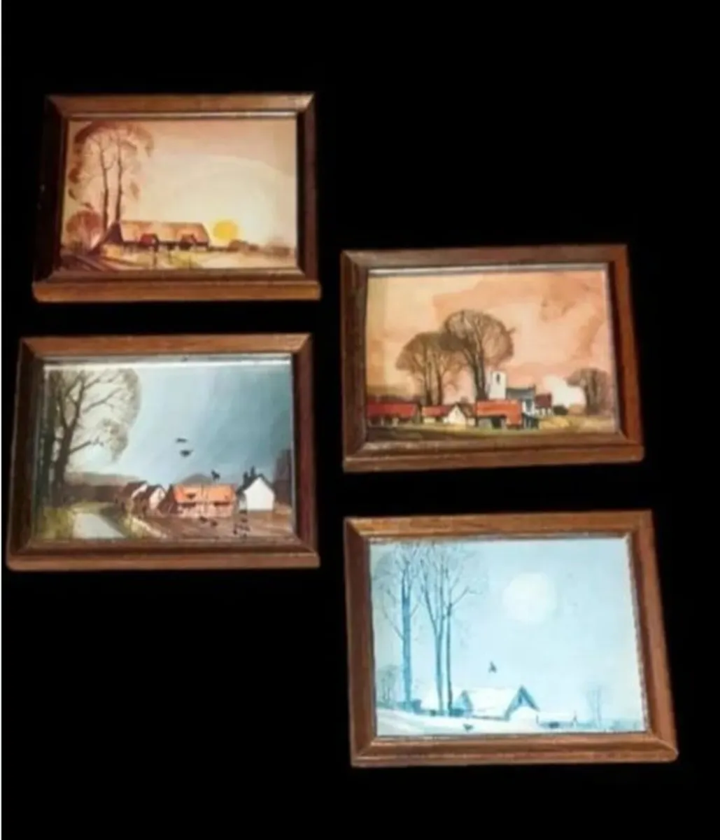 4 Vintage Miniature Framed Country Landscapes - Image 1